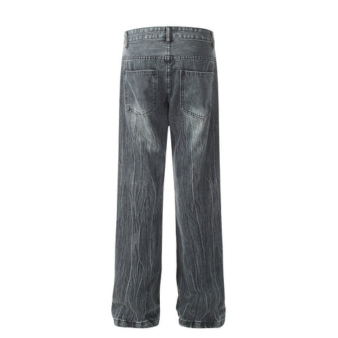 Men's Marble Pattern Washed And Worn Jeans