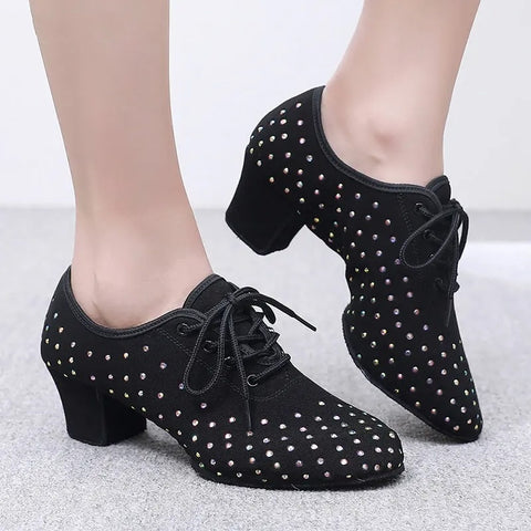 Women's Latin Dance Oxford Cloth Full Diamond Shoes