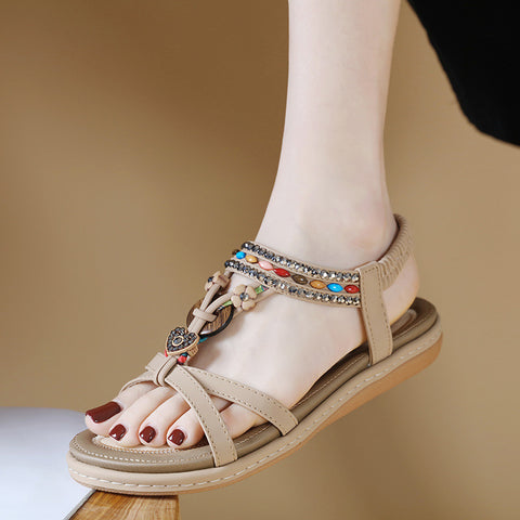 Rhinestone Casual Seaside Beach Flat Sandals Women's Comfortable All-matching