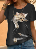 Casual Loose Cat Printing Short-sleeved Shirt