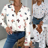 Printed Long Sleeve Butterfly Printing Lapel Shirt