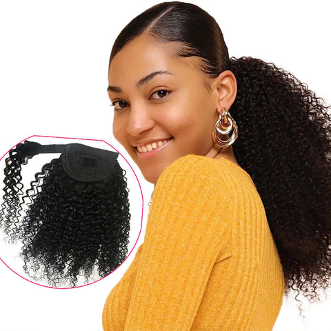 Human Hair Ponytail Velcro Natural Color