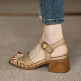 French Style Mid Heel Open Toe Sandals For Women Summer