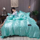 Pure Color Washed Silk Bed Sheet Ice Silk Four-piece Bed Sheet Duvet Cover