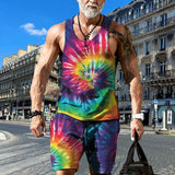 Men's Clothing Series Fashion Camisole Colorful Hip Hop Print Sleeveless Top Shorts Suit