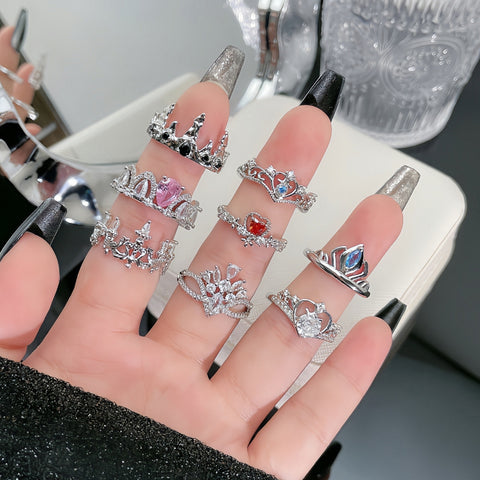 Exquisite Micro-inlaid Crown Open-end Zircon Ring Women