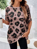 Leopard Print Plus Size Women's 3D Round Neck T-shirt