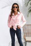 Women's Solid Color Satin Satin Long Sleeve Blouse