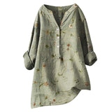 Long Sleeve Chinese Style Slub Linen Comfort Printing All-matching Shirt