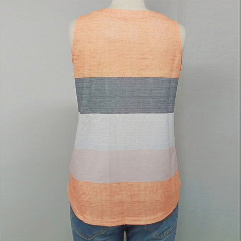 Striped Vest Square Collar Button Sleeveless Top Casual European And American