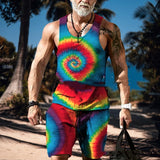 Men's Clothing Series Fashion Camisole Colorful Hip Hop Print Sleeveless Top Shorts Suit