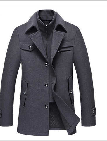 Men Woolen Coats Winter Slim Fit Warm Overcoats Brand Detachable Collar Casual Wool Blends Trench Coats SL-F053