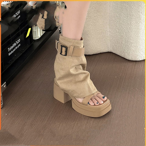 Super Soft Platform High Heel Sandal Boots Women's Open Toe