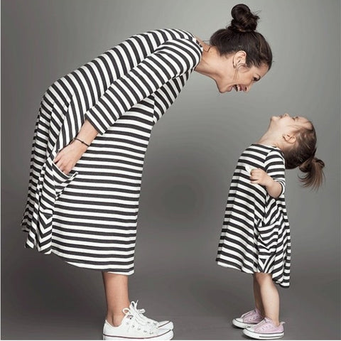 Family Clothing Matching Mother And Daughter Clothes Striped Dresses