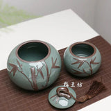 Sealed Storage Tea Lotus Bamboo Ceramic Pot