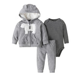 Three-Piece Baby Long-Sleeved Hooded Sweater And Romper For Men And Women