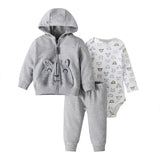 Three-Piece Baby Long-Sleeved Hooded Sweater And Romper For Men And Women