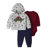 Three-Piece Baby Long-Sleeved Hooded Sweater And Romper For Men And Women