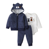 Three-Piece Baby Long-Sleeved Hooded Sweater And Romper For Men And Women