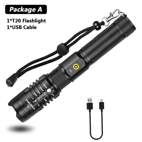 Super Bright Flashlight Zoomable USB Rechargeable Electric Torch 5 Modes Torch Outdoor Fishing Waterproof