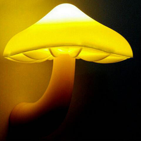 LED Night Light Mushroom Wall Socket Lamp EU US Plug Warm White Light-control Sensor Bedroom Light Home Decoration