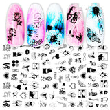 Cross-Border Nail Stickers New Japanese European And American 3D Hot Stamping Full Stickers Black And White Rose Heart-Shaped Ink Nail Decals