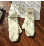 Korean Twist Double Thickening Fashion Hanging Neck Woolen Gloves Mittens Knitted Gloves Women Winter Korean Cute