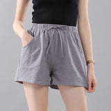 Washed Cotton Solid Color Shorts Women's Wear Loose Tight Waist Casual