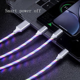 3 In 1 Micro USB Type C Cable LED Flowing Light Type C Chager Cable Mobile Phone Charging Wire