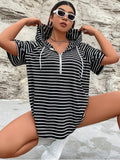 Women's Fashion Striped Zipper Hooded Top