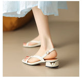 Round Toe Open Toe Sandals For Women Summer Leisure Commute Pearl Chunky Heel