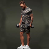 Two-Piece Short-Sleeved Suit Fitness Leisure Camouflage Sportswear