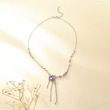 Super Fairy Temperament Purple Square Crystal Necklace For Women, Sweet And Cool Long Style, Tassel Niche, High-end Design, Collarbone Chain