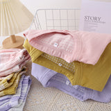 Color Woven Double Gauze Couple Cotton Pajamas Set Day Round Collar Long Sleeve Four Seasons Thin Men And Women Home