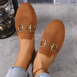 Women's Fashion Solid Color Round Toe Chain Casual Flat Slippers