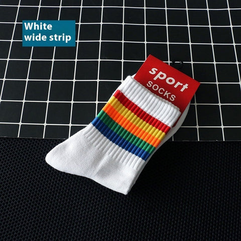 Rainbow Striped Sports Socks Towel Bottom Thickened