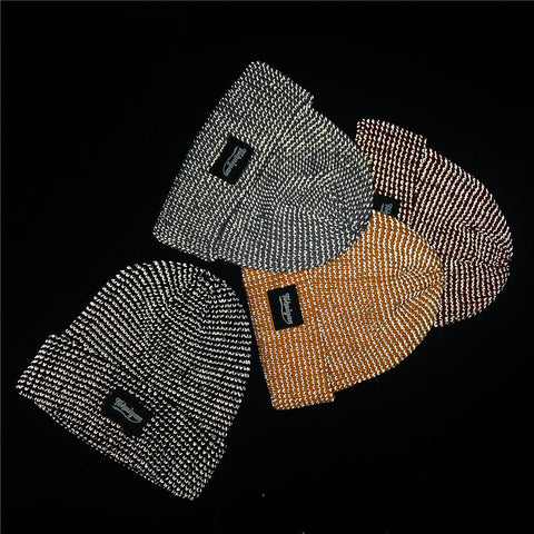 Reflective Beanie Hat Women Skullies Autumn Winter