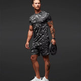 Two-Piece Short-Sleeved Suit Fitness Leisure Camouflage Sportswear