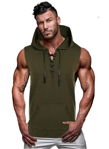 Hooded solid color tie vest