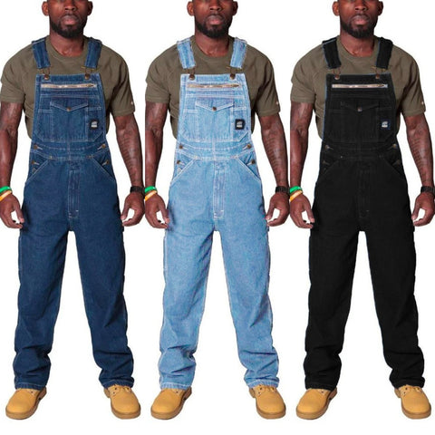 Men's Casual Versatile Denim Work Pants With Shoulder Straps