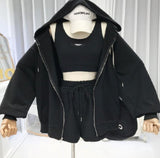 Short Vest Hooded Jacket Shorts Casual Three-piece Set