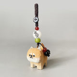 Handmade Wood Carving Orange Tabby Cat Shiba Inu M Safe Six Words Mantra Woven Keychain