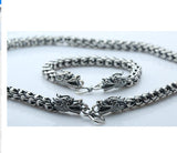 Double Chinese Dragon Heads Dragon Scale Necklace S925 Silver Vintage