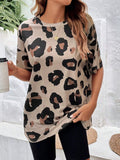 Leopard Print Plus Size Women's 3D Round Neck T-shirt