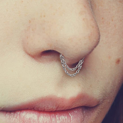 Stainless Steel Nose Chain Insert Double-layer Nose Chain Piercing Jewelry Horseshoe Ring Nose Stud