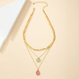 Three-layer Crystal Bud Round Plate Pendant Necklace