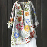 Long Sleeve Chinese Style Slub Linen Comfort Printing All-matching Shirt