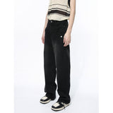 Straight Wide Leg Black Denim Fashionable Trousers