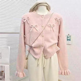 Design Bow Bell Sleeve Sweater Coat Sweet Knitted Cardigan