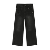 Straight Wide Leg Black Denim Fashionable Trousers